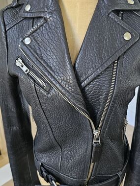 Mackage  Black Leather Biker Jacket Zipper Buckle Studded Womens XS
